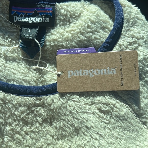 NWT’S Patagonia Los  Gatos Crew Fleece Jacket - Men's khaki & Blue SZ S - Picture 7 of 12
